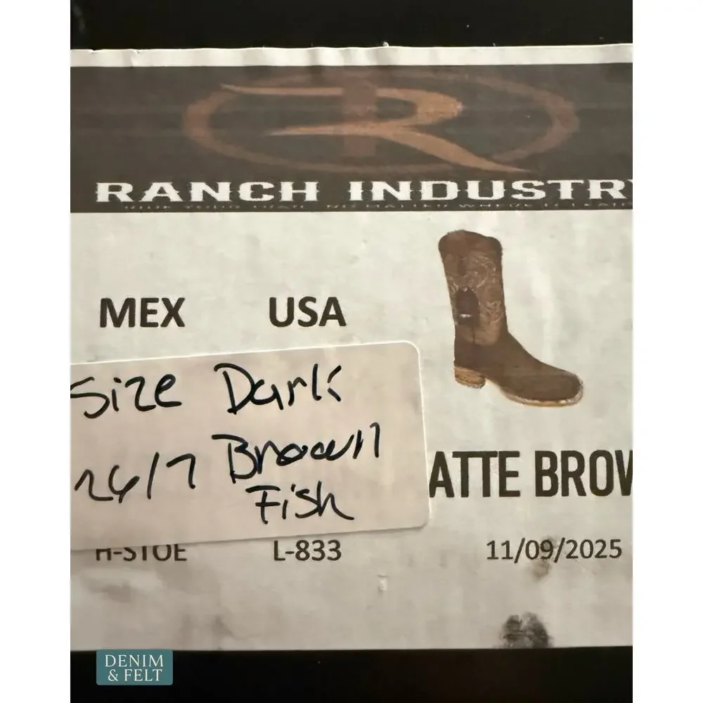 NEW Ranch Industry Pirarucu Fish Leather Cowboy Boots Dark Brown‎ Western Size 7